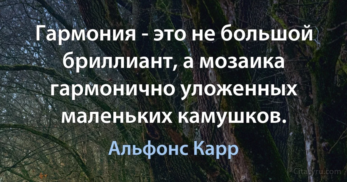 Гармония - это не большой бриллиант, а мозаика гармонично уложенных маленьких камушков. (Альфонс Карр)