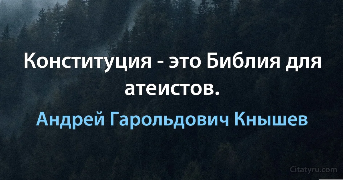 Конституция - это Библия для атеистов. (Андрей Гарольдович Кнышев)