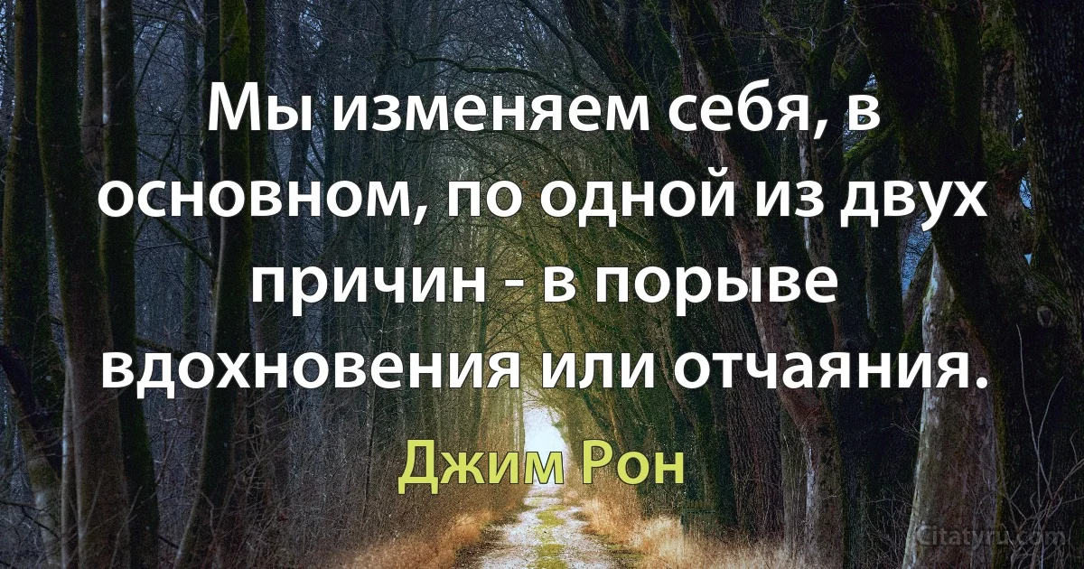 Мы изменяем себя, в основном, по одной из двух причин - в порыве вдохновения или отчаяния. (Джим Рон)