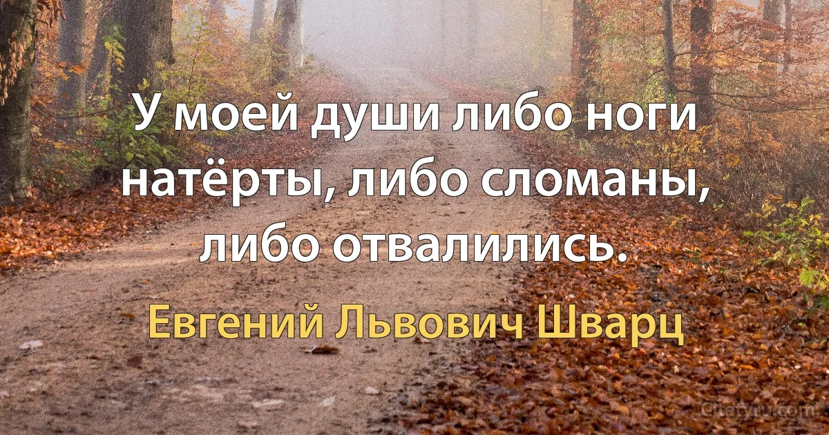 У моей души либо ноги натёрты, либо сломаны, либо отвалились. (Евгений Львович Шварц)