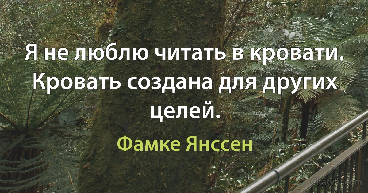 Я не люблю читать в кровати. Кровать создана для других целей. (Фамке Янссен)