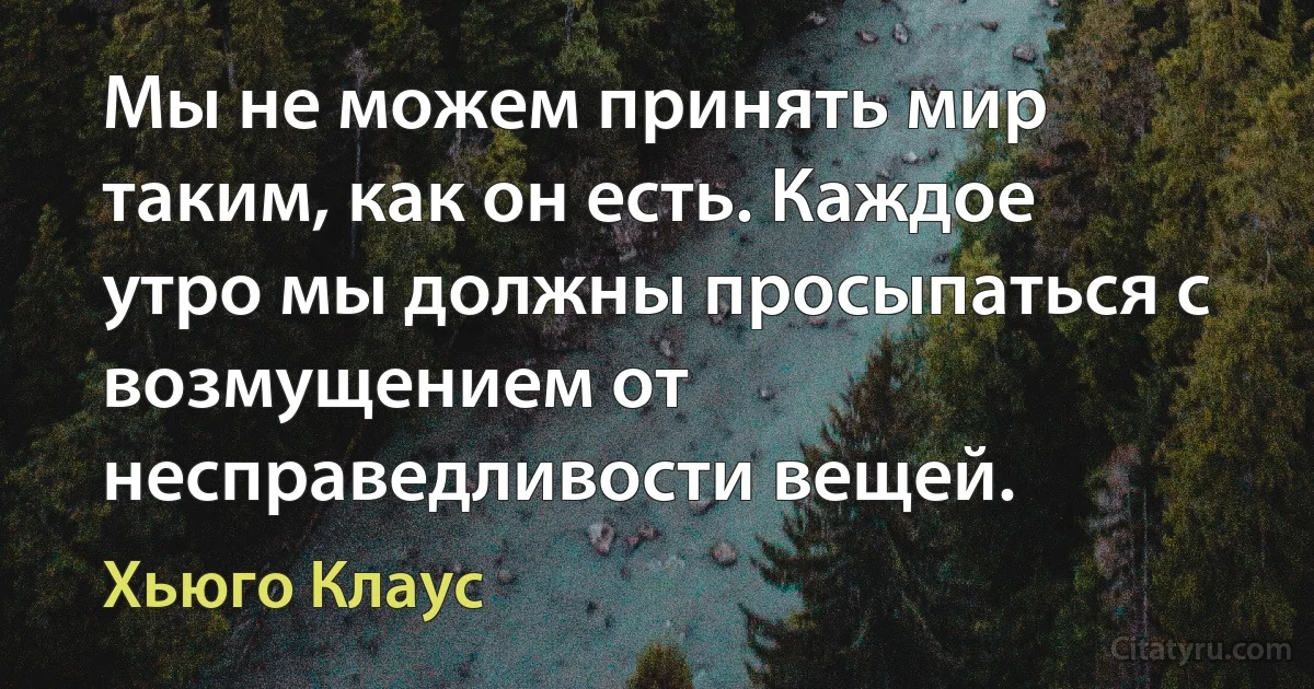 Мы не можем принять мир таким, как он есть. Каждое утро мы должны просыпаться с возмущением от несправедливости вещей. (Хьюго Клаус)