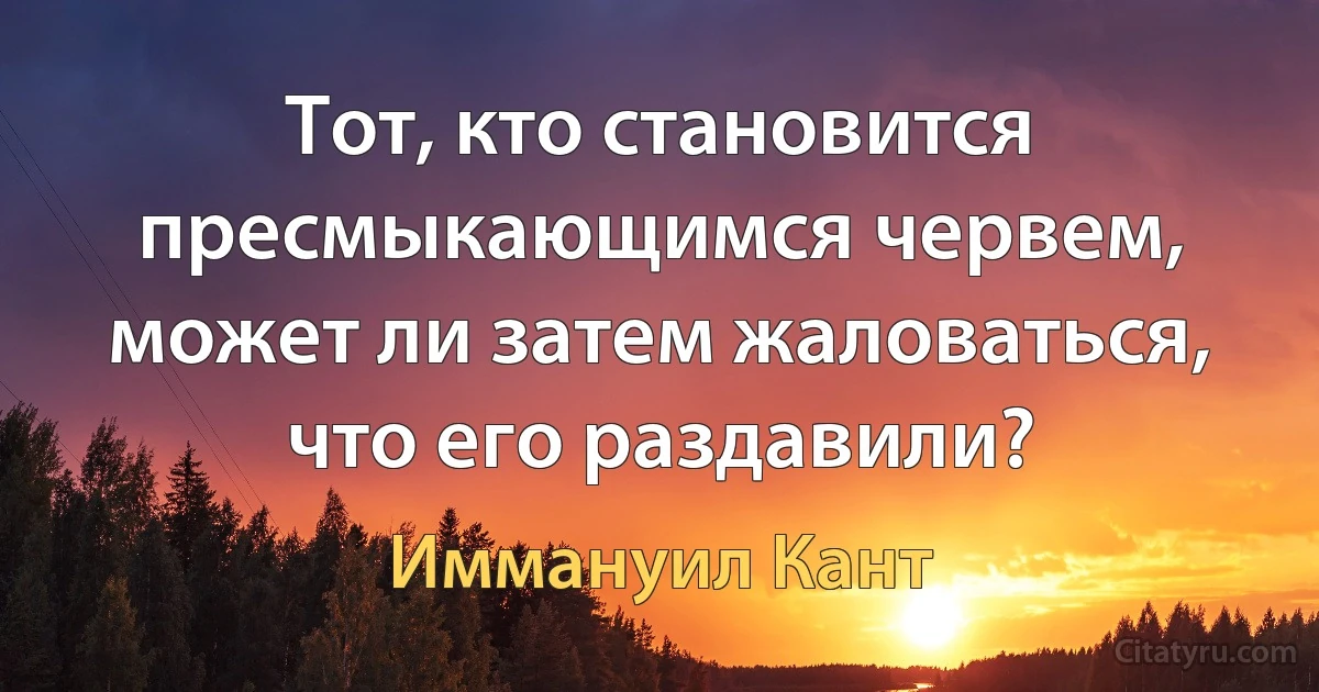 Тот, кто становится пресмыкающимся червем, может ли затем жаловаться, что его раздавили? (Иммануил Кант)