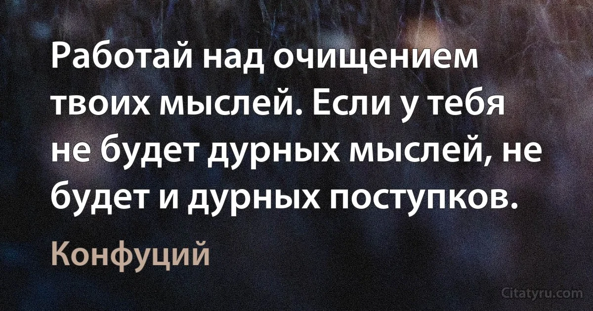 Работай над очищением твоих мыслей. Если у тебя не будет дурных мыслей, не будет и дурных поступков. (Конфуций)