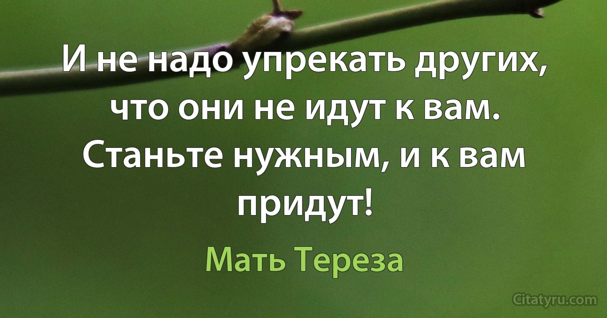 И не надо упрекать других, что они не идут к вам. Станьте нужным, и к вам придут! (Мать Тереза)