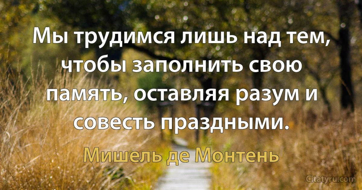 Мы трудимся лишь над тем, чтобы заполнить свою память, оставляя разум и совесть праздными. (Мишель де Монтень)