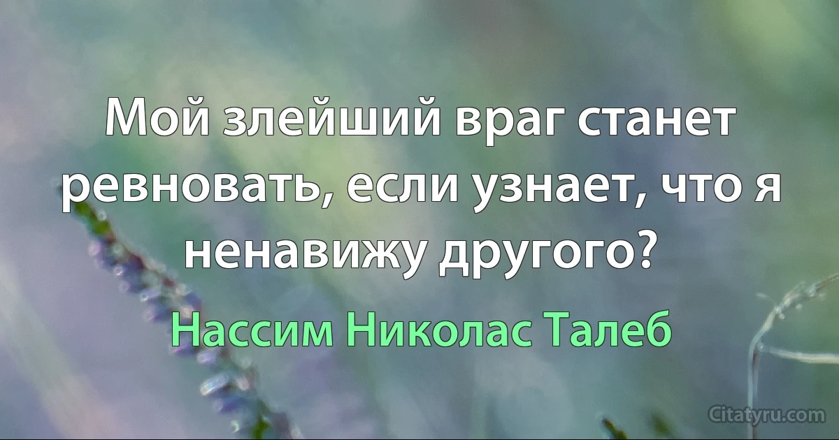 Мой злейший враг станет ревновать, если узнает, что я ненавижу другого? (Нассим Николас Талеб)