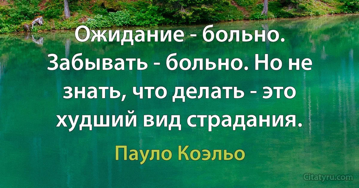 Ожидание - больно. Забывать - больно. Но не знать, что делать - это худший вид страдания. (Пауло Коэльо)