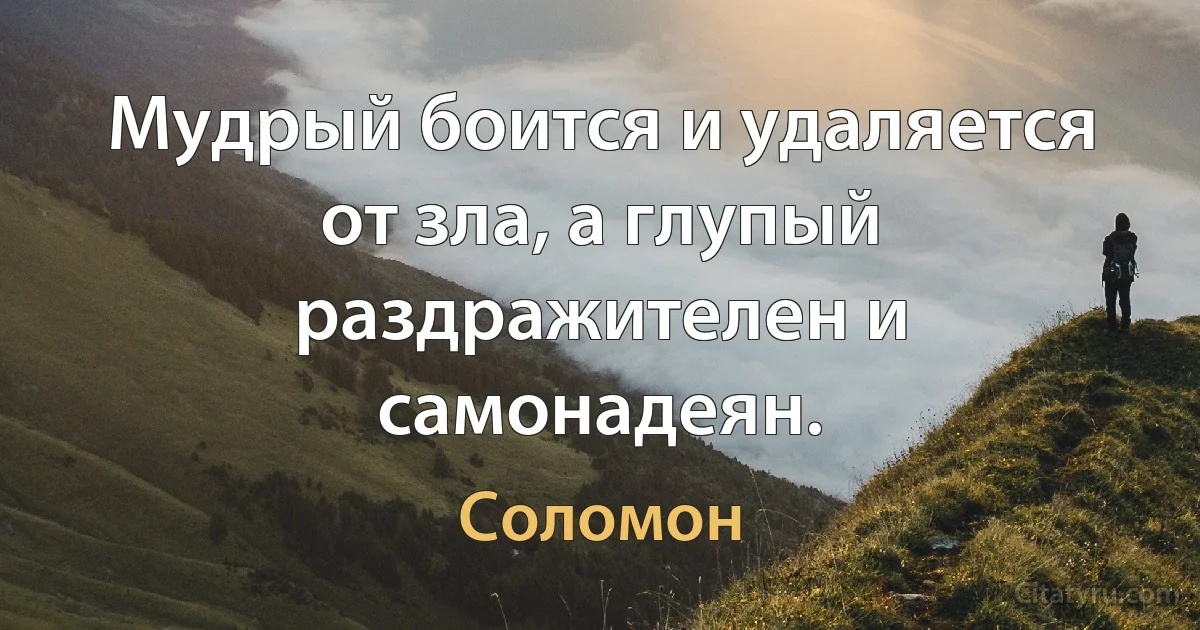 Мудрый боится и удаляется от зла, а глупый раздражителен и самонадеян. (Соломон)