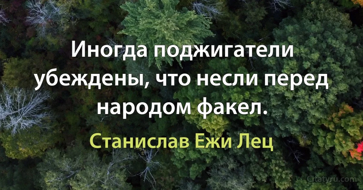 Иногда поджигатели убеждены, что несли перед народом факел. (Станислав Ежи Лец)