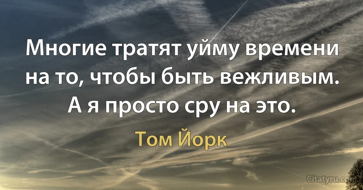 Многие тратят уйму времени на то, чтобы быть вежливым. А я просто сру на это. (Том Йорк)