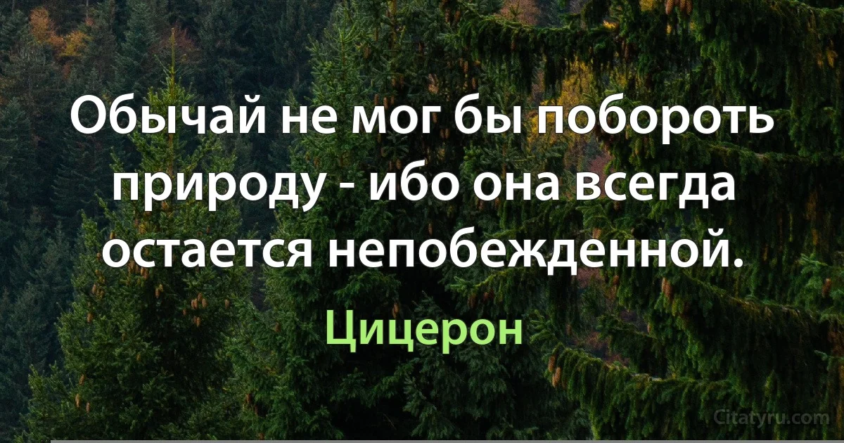 Обычай не мог бы побороть природу - ибо она всегда остается непобежденной. (Цицерон)