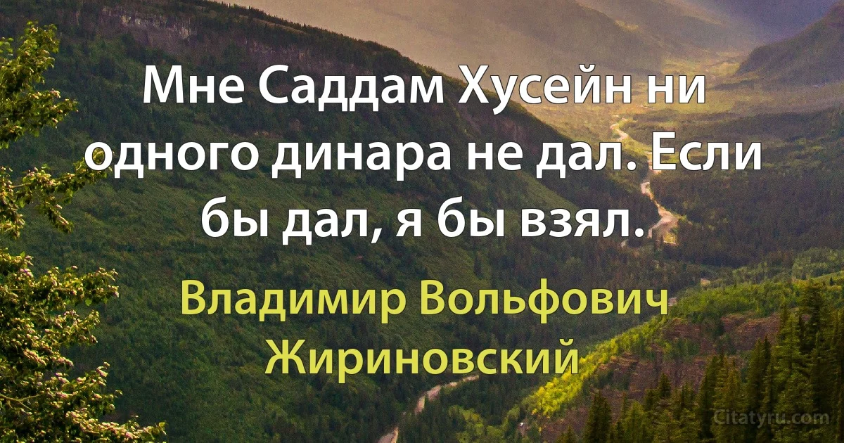 Мне Саддам Хусейн ни одного динара не дал. Если бы дал, я бы взял. (Владимир Вольфович Жириновский)