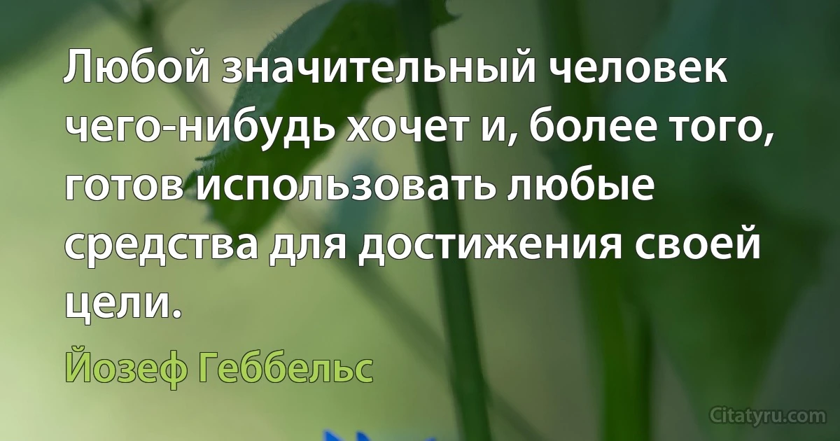 Любой значительный человек чего-нибудь хочет и, более того, готов использовать любые средства для достижения своей цели. (Йозеф Геббельс)