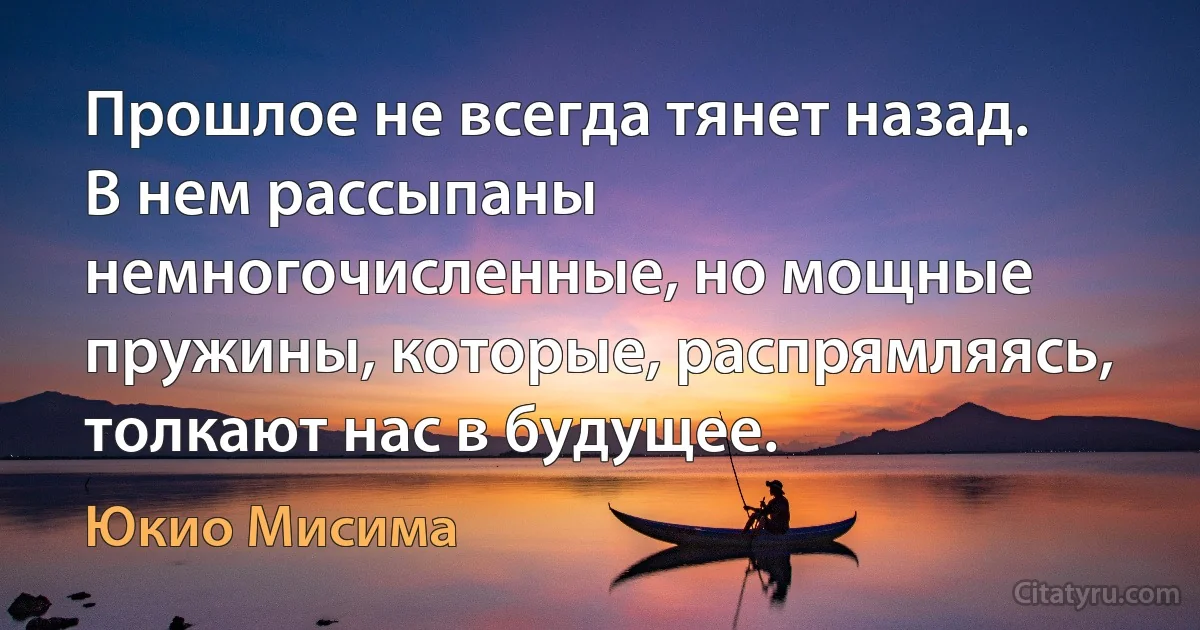 Прошлое не всегда тянет назад. В нем рассыпаны немногочисленные, но мощные пружины, которые, распрямляясь, толкают нас в будущее. (Юкио Мисима)