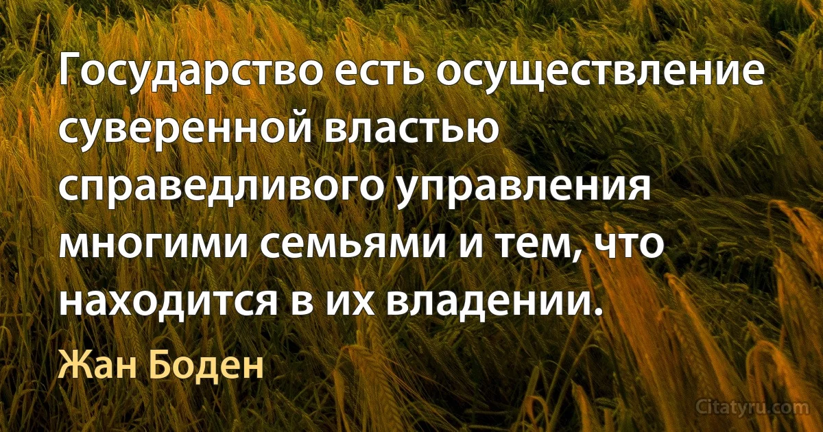 Государство есть осуществление суверенной властью справедливого управления многими семьями и тем, что находится в их владении. (Жан Боден)