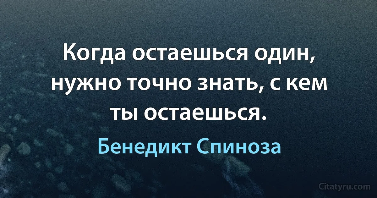 Когда остаешься один, нужно точно знать, с кем ты остаешься. (Бенедикт Спиноза)