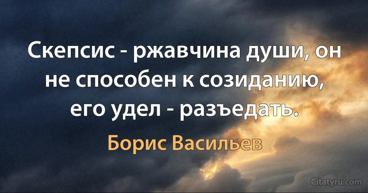 Скепсис - ржавчина души, он не способен к созиданию, его удел - разъедать. (Борис Васильев)