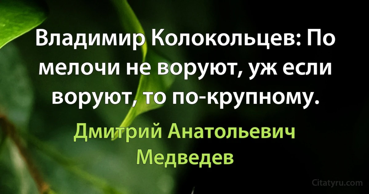 Владимир Колокольцев: По мелочи не воруют, уж если воруют, то по-крупному. (Дмитрий Анатольевич Медведев)