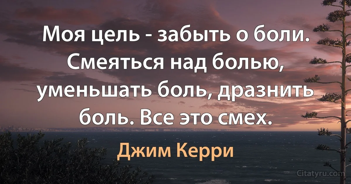 Моя цель - забыть о боли. Смеяться над болью, уменьшать боль, дразнить боль. Все это смех. (Джим Керри)