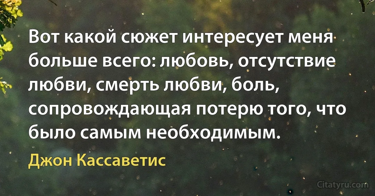 Вот какой сюжет интересует меня больше всего: любовь, отсутствие любви, смерть любви, боль, сопровождающая потерю того, что было самым необходимым. (Джон Кассаветис)