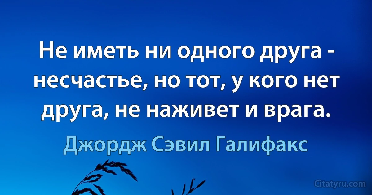 Не иметь ни одного друга - несчастье, но тот, у кого нет друга, не наживет и врага. (Джордж Сэвил Галифакс)