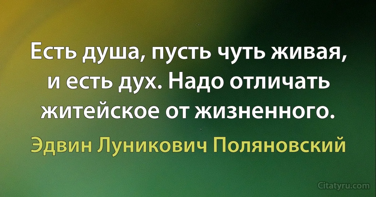 Есть душа, пусть чуть живая, и есть дух. Надо отличать житейское от жизненного. (Эдвин Луникович Поляновский)