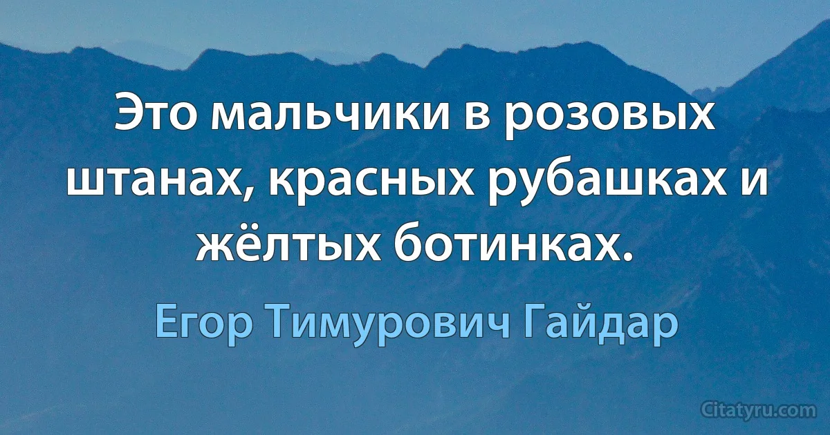 Это мальчики в розовых штанах, красных рубашках и жёлтых ботинках. (Егор Тимурович Гайдар)