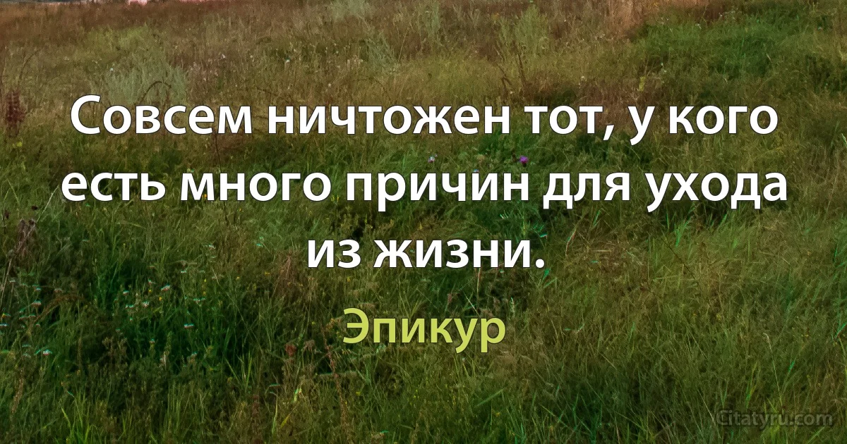 Совсем ничтожен тот, у кого есть много причин для ухода из жизни. (Эпикур)