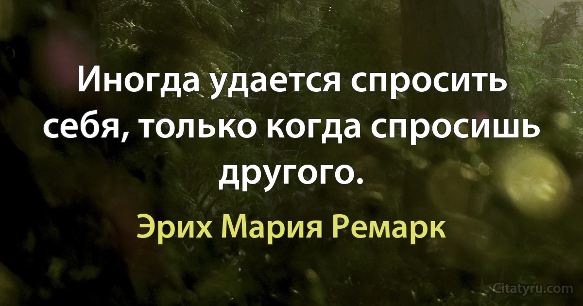 Иногда удается спросить себя, только когда спросишь другого. (Эрих Мария Ремарк)