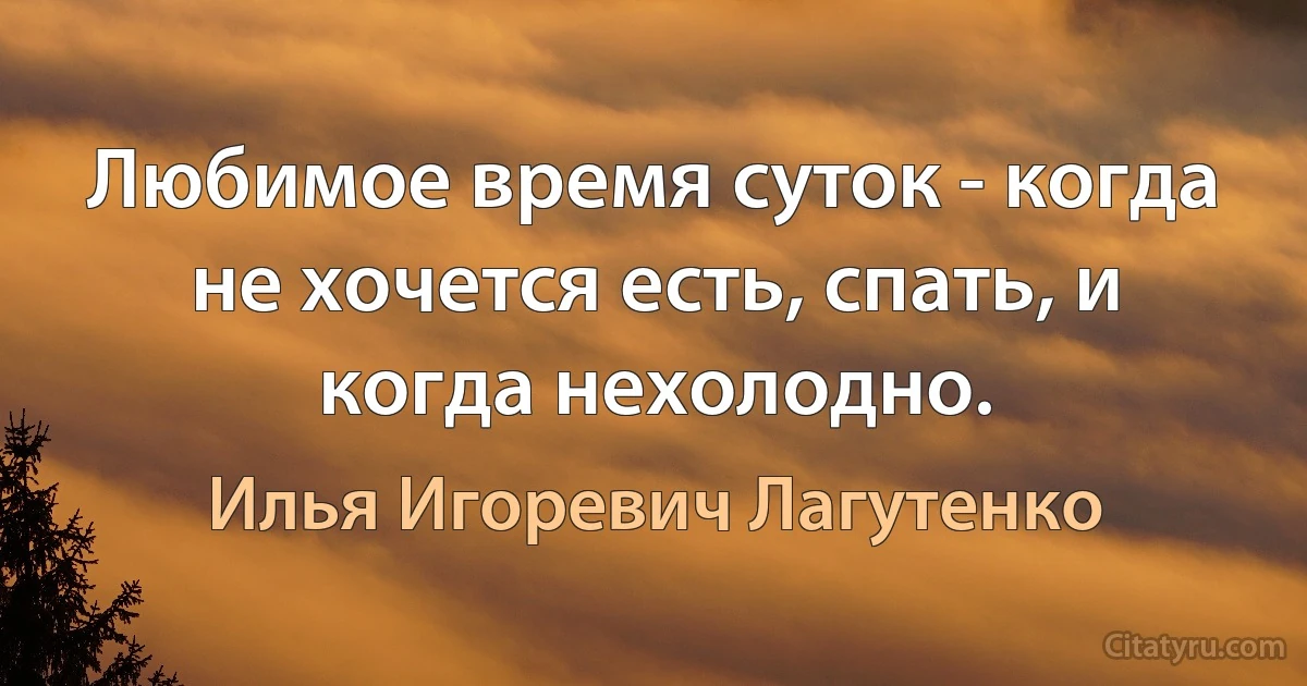 Любимое время суток - когда не хочется есть, спать, и когда нехолодно. (Илья Игоревич Лагутенко)