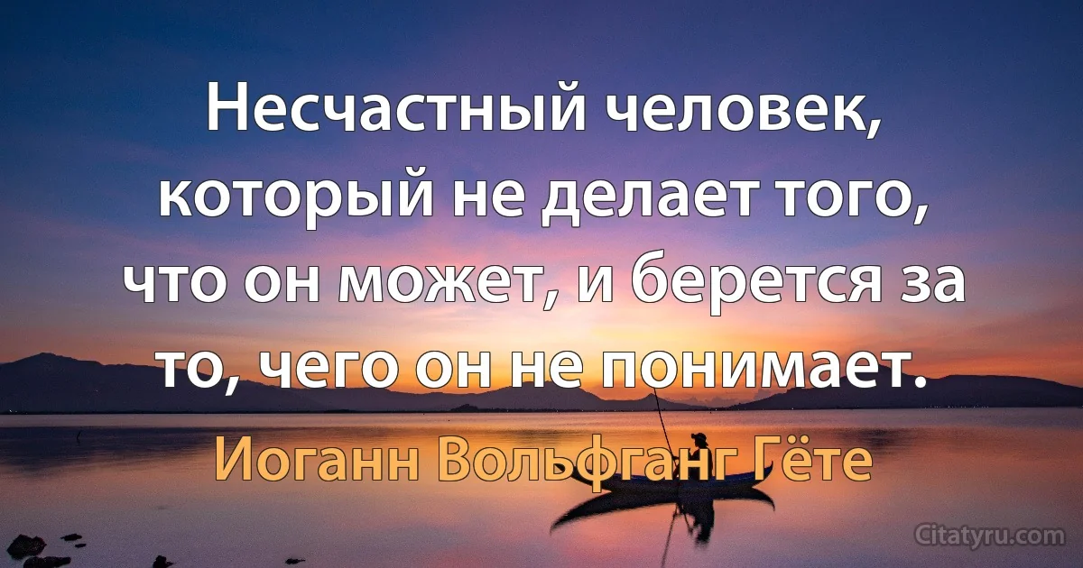 Несчастный человек, который не делает того, что он может, и берется за то, чего он не понимает. (Иоганн Вольфганг Гёте)