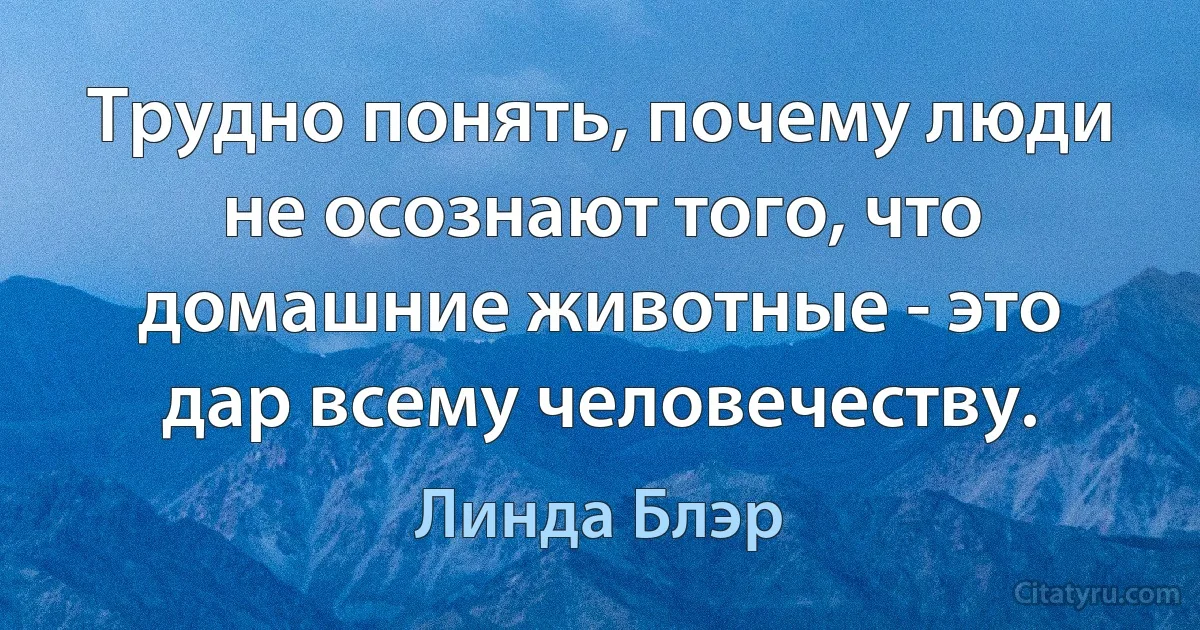 Трудно понять, почему люди не осознают того, что домашние животные - это дар всему человечеству. (Линда Блэр)