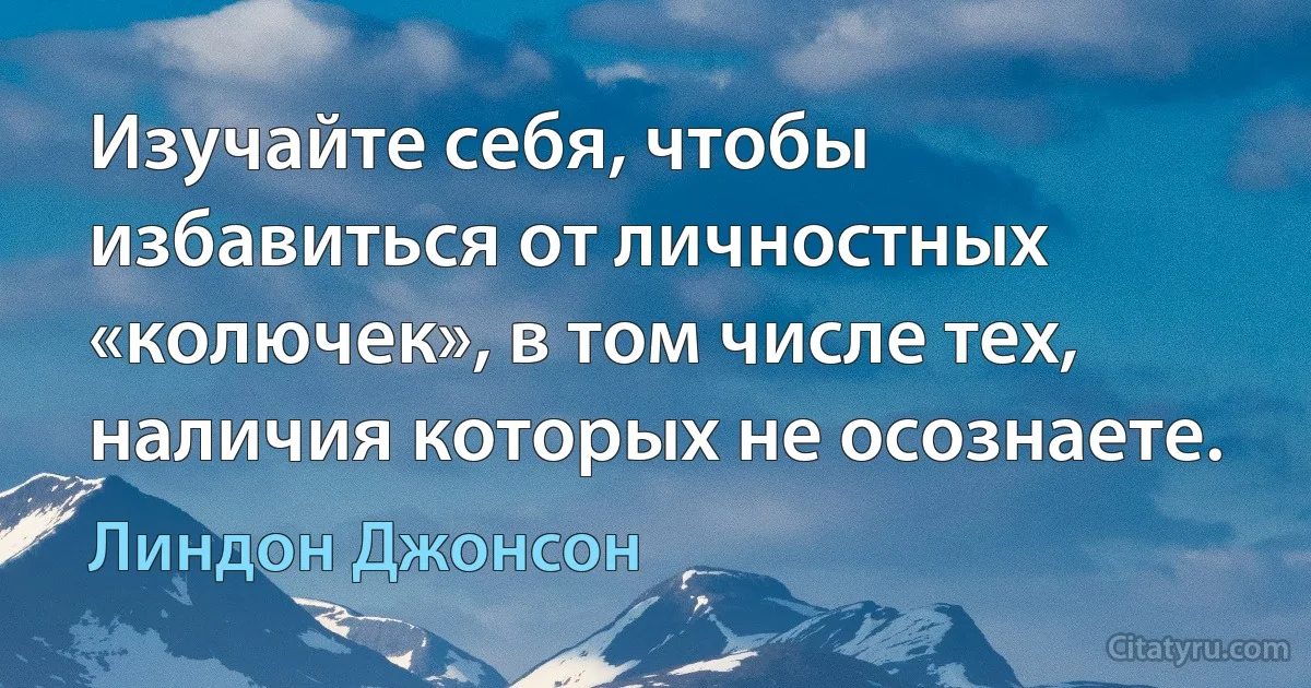 Изучайте себя, чтобы избавиться от личностных «колючек», в том числе тех, наличия которых не осознаете. (Линдон Джонсон)