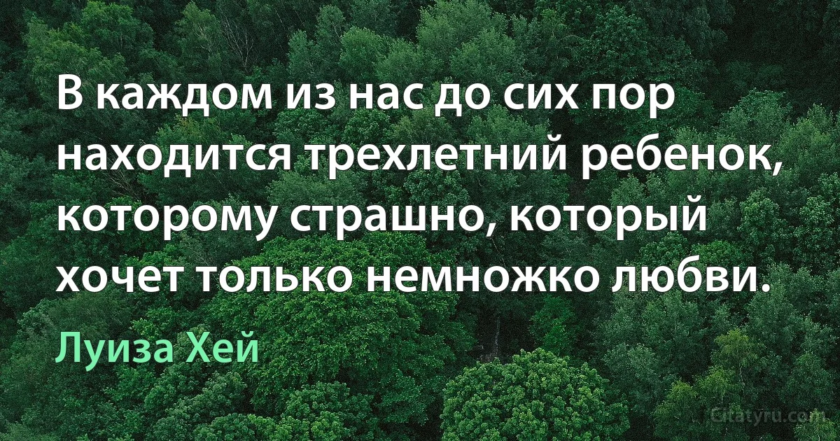 В каждом из нас до сих пор находится трехлетний ребенок, которому страшно, который хочет только немножко любви. (Луиза Хей)