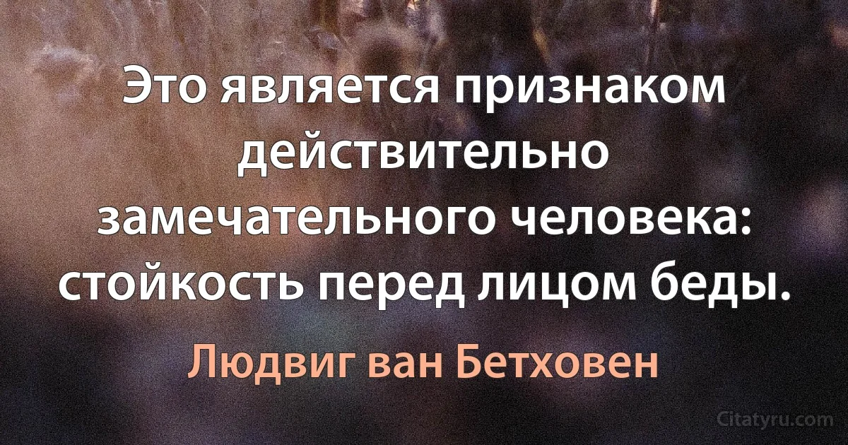 Это является признаком действительно замечательного человека: стойкость перед лицом беды. (Людвиг ван Бетховен)