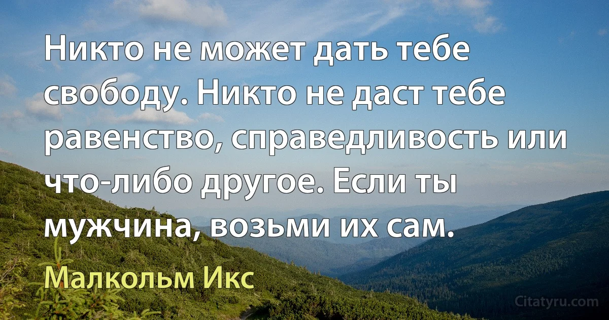 Никто не может дать тебе свободу. Никто не даст тебе равенство, справедливость или что-либо другое. Если ты мужчина, возьми их сам. (Малкольм Икс)