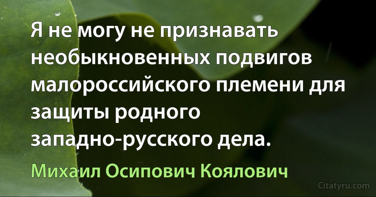 Я не могу не признавать необыкновенных подвигов малороссийского племени для защиты родного западно-русского дела. (Михаил Осипович Коялович)