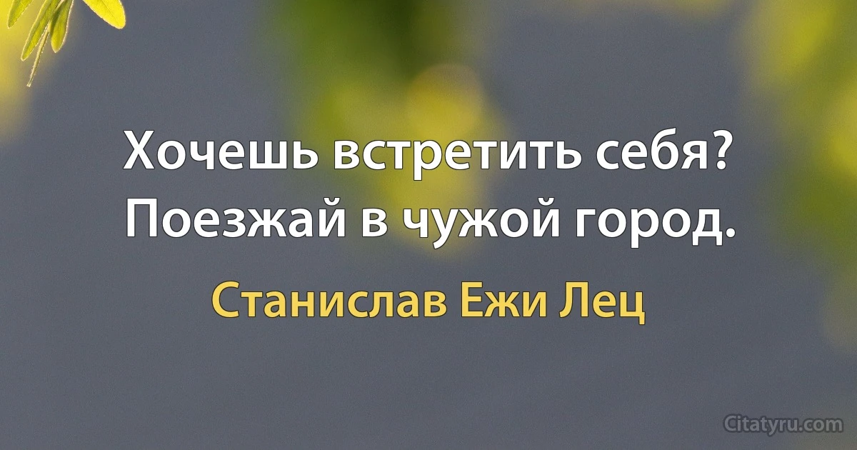 Хочешь встретить себя? Поезжай в чужой город. (Станислав Ежи Лец)