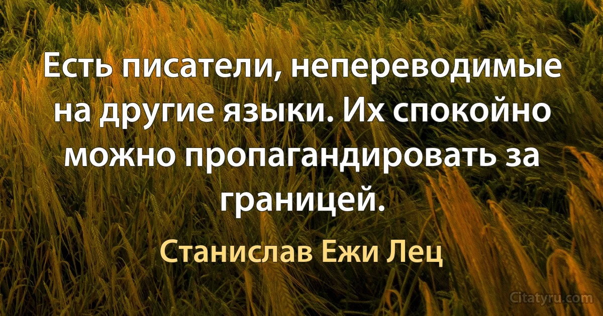 Есть писатели, непереводимые на другие языки. Их спокойно можно пропагандировать за границей. (Станислав Ежи Лец)