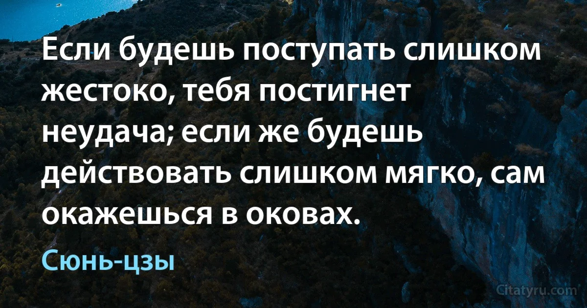 Если будешь поступать слишком жестоко, тебя постигнет неудача; если же будешь действовать слишком мягко, сам окажешься в оковах. (Сюнь-цзы)