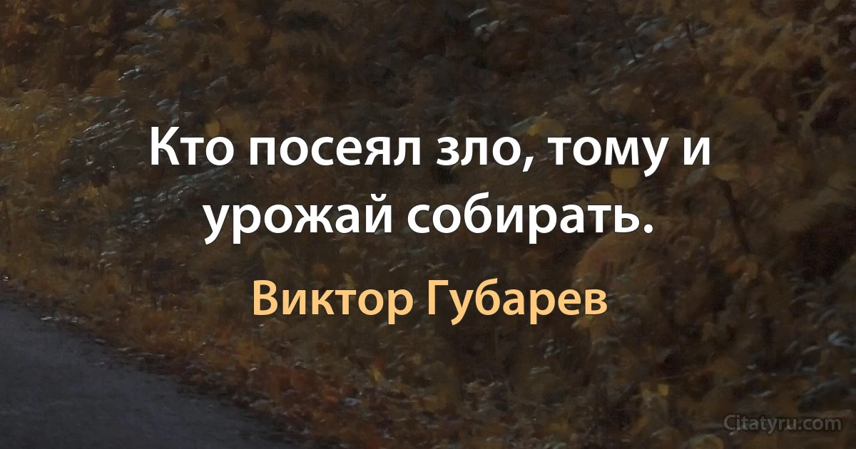 Кто посеял зло, тому и урожай собирать. (Виктор Губарев)