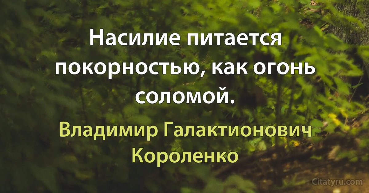 Насилие питается покорностью, как огонь соломой. (Владимир Галактионович Короленко)