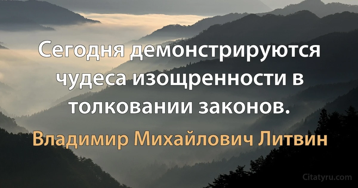 Сегодня демонстрируются чудеса изощренности в толковании законов. (Владимир Михайлович Литвин)