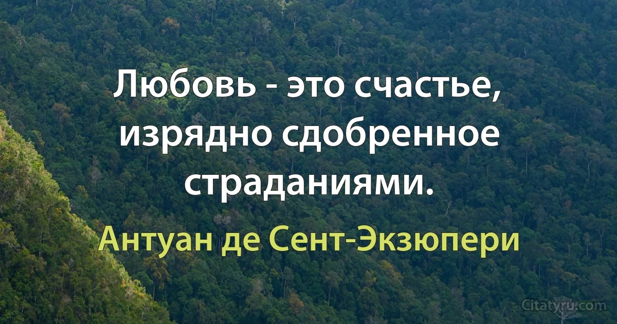 Любовь - это счастье, изрядно сдобренное страданиями. (Антуан де Сент-Экзюпери)