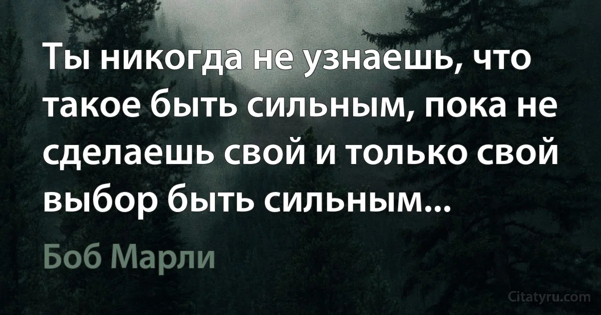 Ты никогда не узнаешь, что такое быть сильным, пока не сделаешь свой и только свой выбор быть сильным... (Боб Марли)