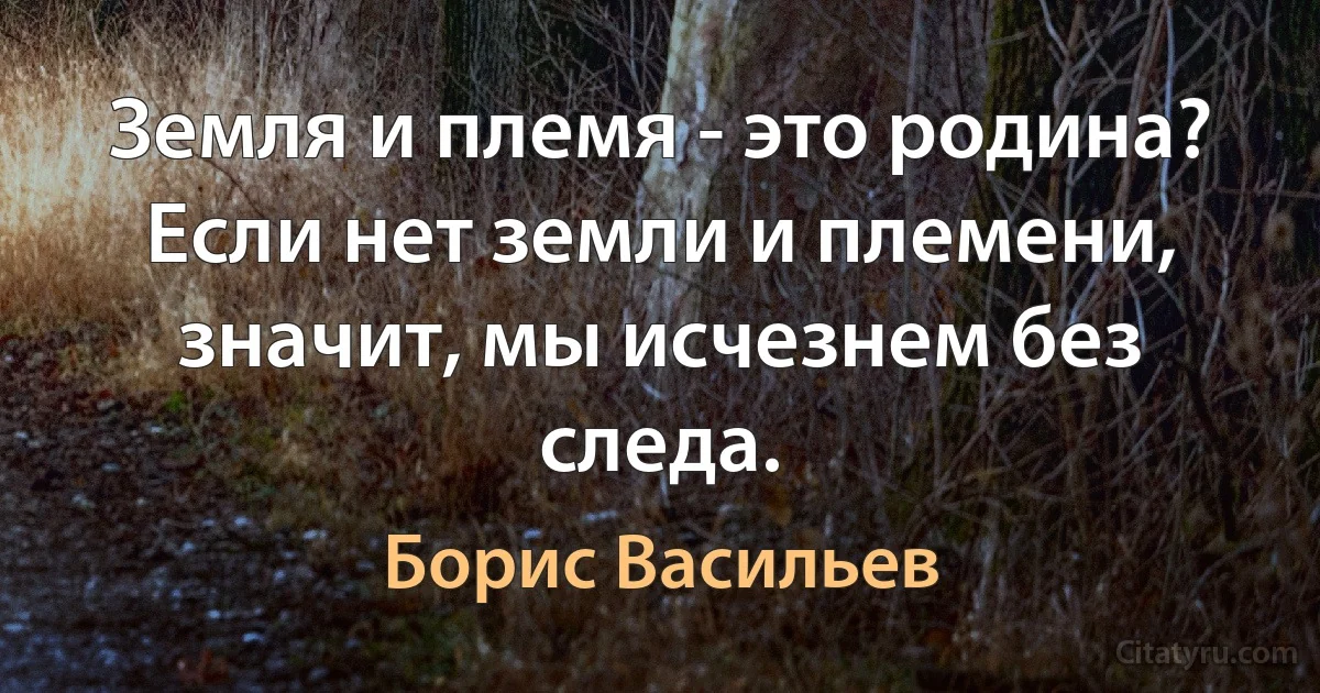 Земля и племя - это родинa?
Если нет земли и племени, знaчит, мы исчезнем без следa. (Борис Васильев)