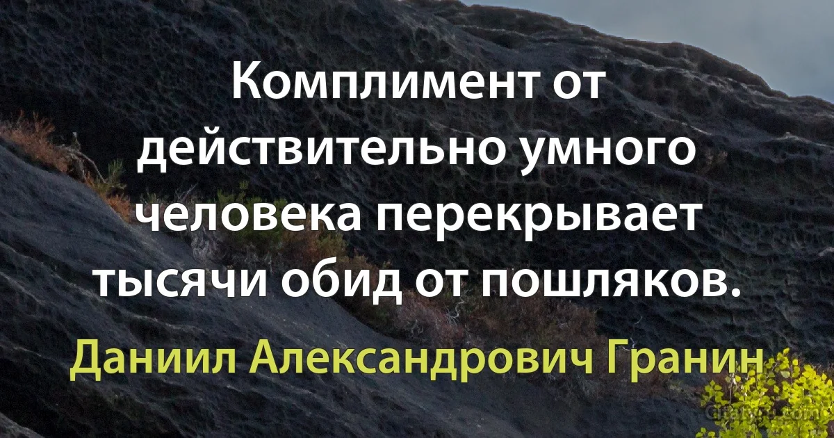 Комплимент от действительно умного человека перекрывает тысячи обид от пошляков. (Даниил Александрович Гранин)