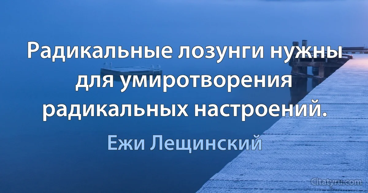 Радикальные лозунги нужны для умиротворения радикальных настроений. (Ежи Лещинский)