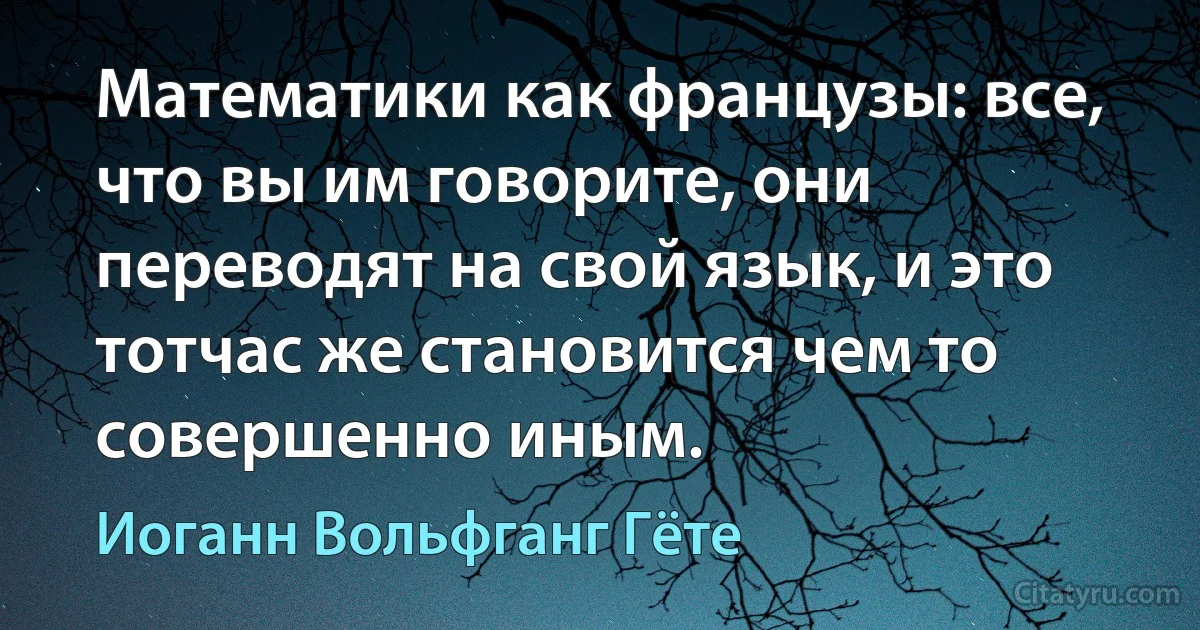 Математики как французы: все, что вы им говорите, они переводят на свой язык, и это тотчас же становится чем то совершенно иным. (Иоганн Вольфганг Гёте)